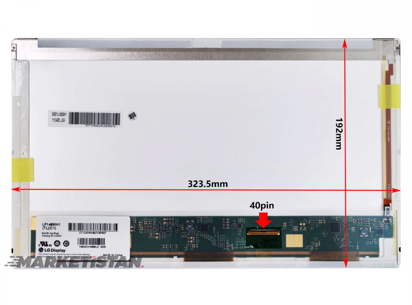 LTN140AT02-003 Uyumlu 14" 40 Pin Standart Sağ Soket Ekran Panel HD 1366X768