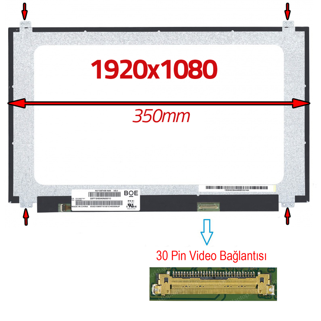 NV156FHM-N49 V8.2 Uyumlu 15.6" 30 Pin Ekran Panel 1920X1080 IPS 350mm NV156FHM-N49 V8.2 Uyumlu 15.6" 30 Pin Ekran Panel 1920X1080 IPS 350mm