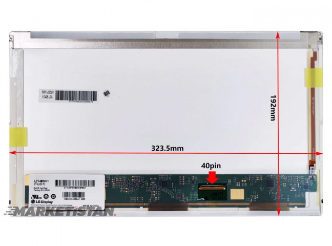 LTN140AT02-003 Uyumlu 14" 40 Pin Standart Sağ Soket Ekran Panel HD 1366X768