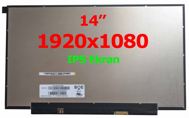 NV140FHM-N4H Uyumlu 14" 30 Pin Vidasız Ekran Panel IPS 1080p